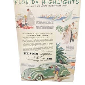 Vintage 1936 De Soto Airflow Florida Highlights Ad Advertisement